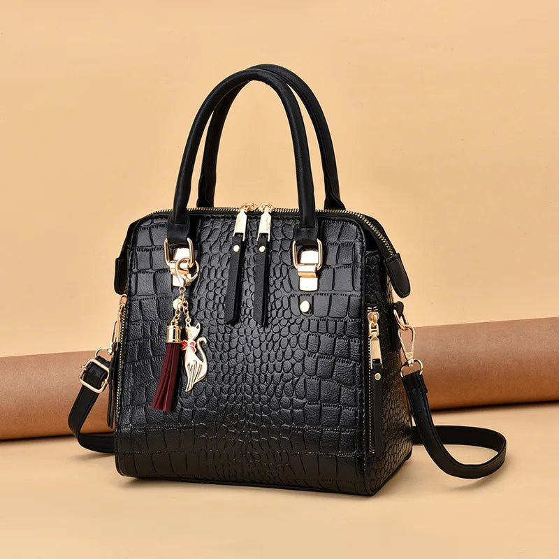 Luxury Design Alligator Handbags Big Capacity PU Leather Tassel Crossbody Bag