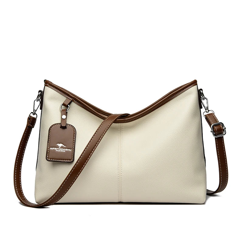 High Quality Soft Pu Leather Shoulder Handbags Color Contrast Crossbody Bag