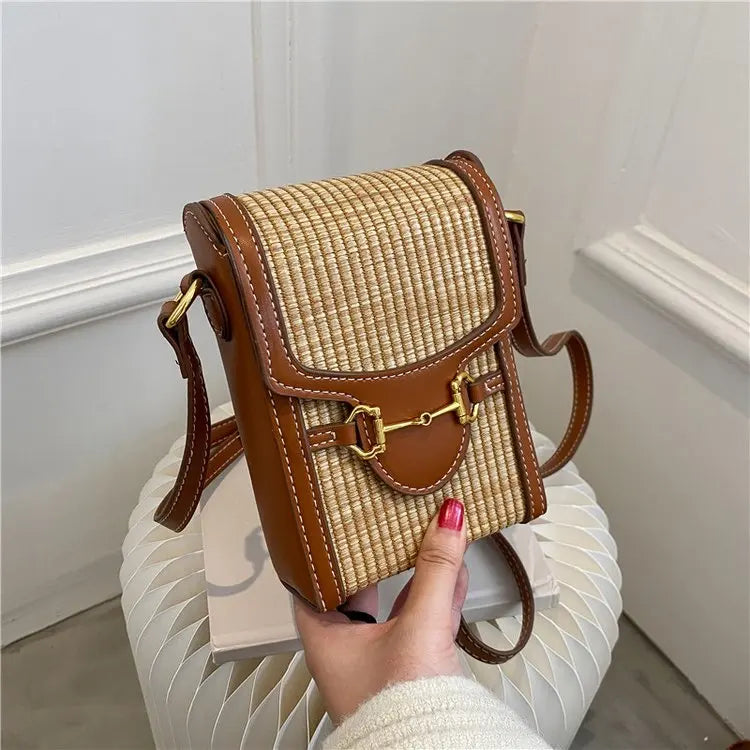 Elegant Women's Crossbody-Bag Crafted From Grid-Printed Leather Vintage Bag Style