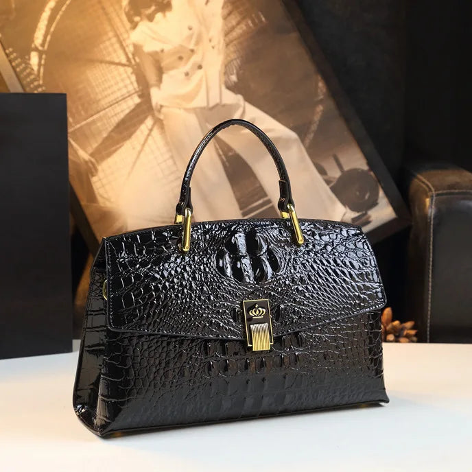 Luxury Design Cowhide High Quality Crocodile Print Handbag