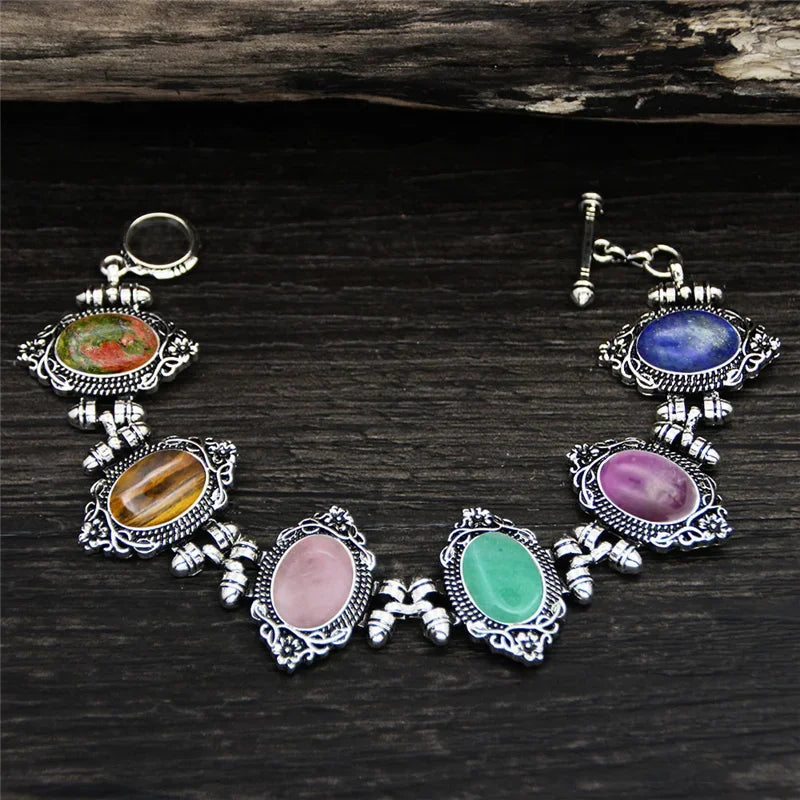 Oval Plant Flower Amethysts Quartz Bracelet