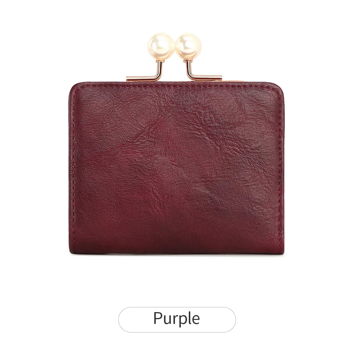 Women's Cute Pearls Kiss Lock Wallet multifunctional Trifold Large Capacity Short Wallet