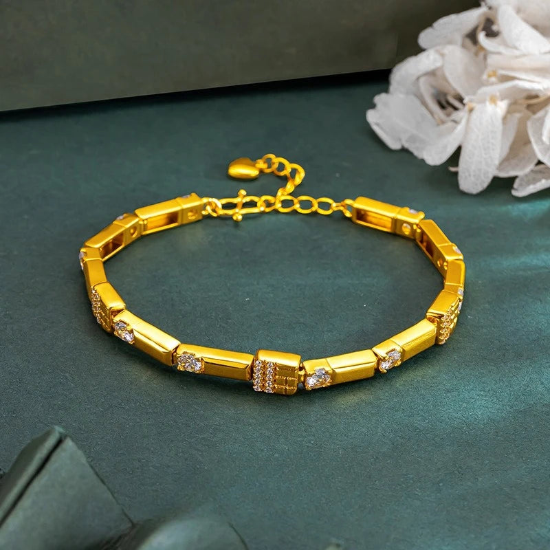 18 K Gold Color Advanced Geometric Inlaid Zircon Bracelet