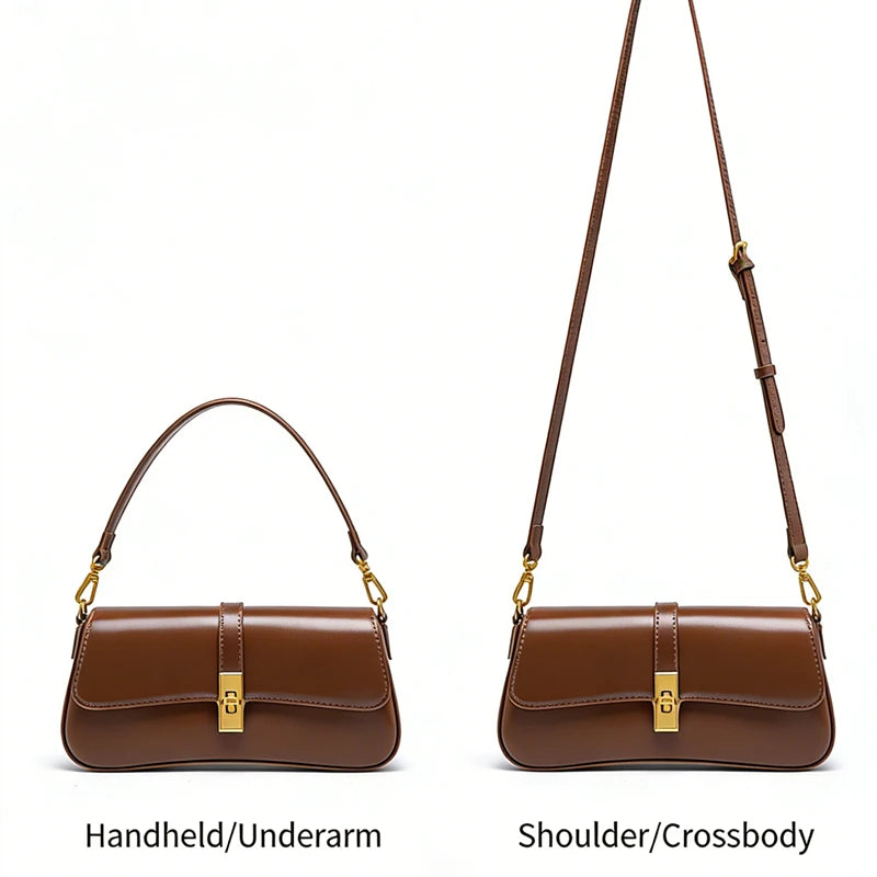 Genuine Leather Small Underarm Bag Women Retro Purse