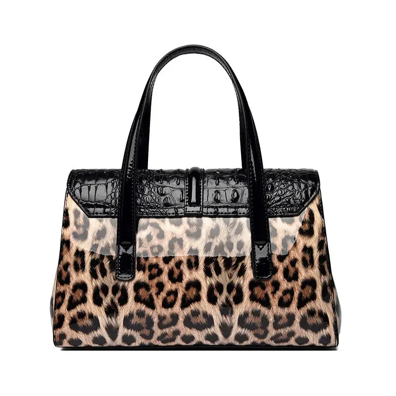 Fashionable Leopard Pattern Handbags Patent Leather Design