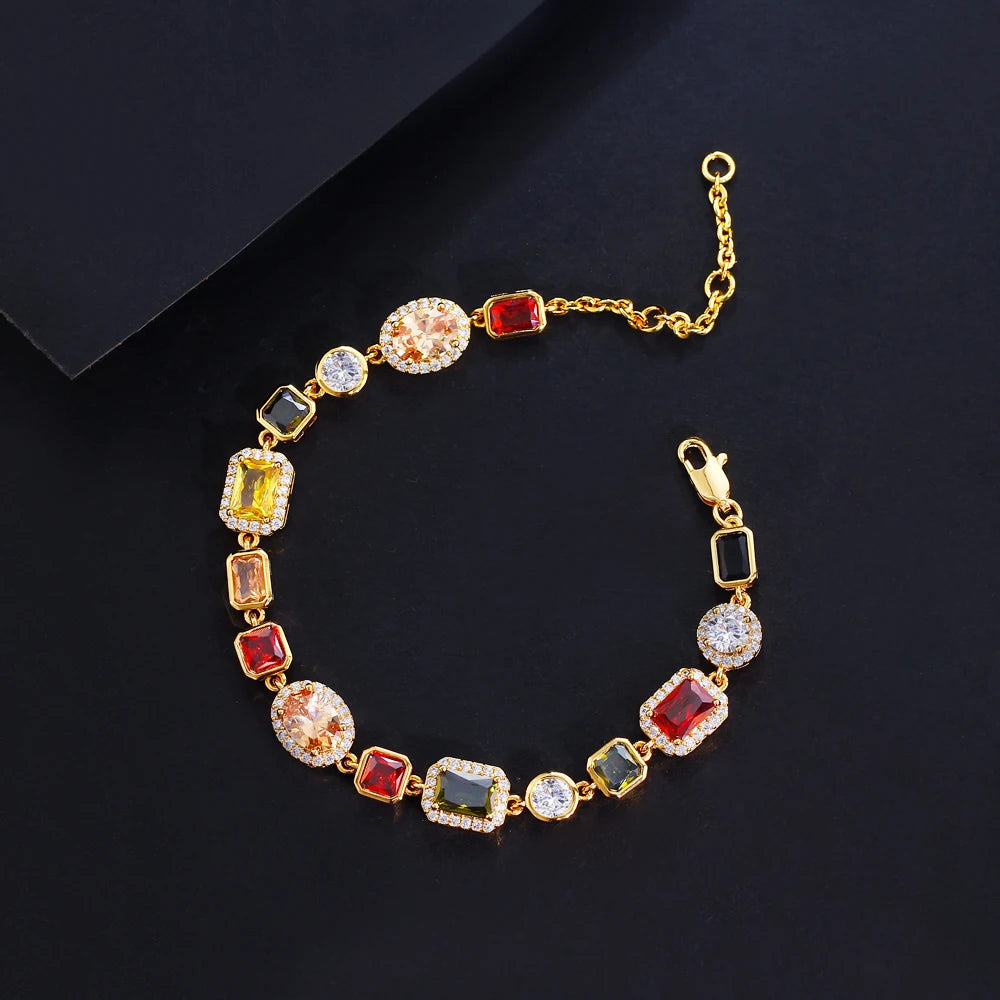 Beautiful Multi Shape Colorful Cubic Zirconia Link Chain Bracelets for Women
