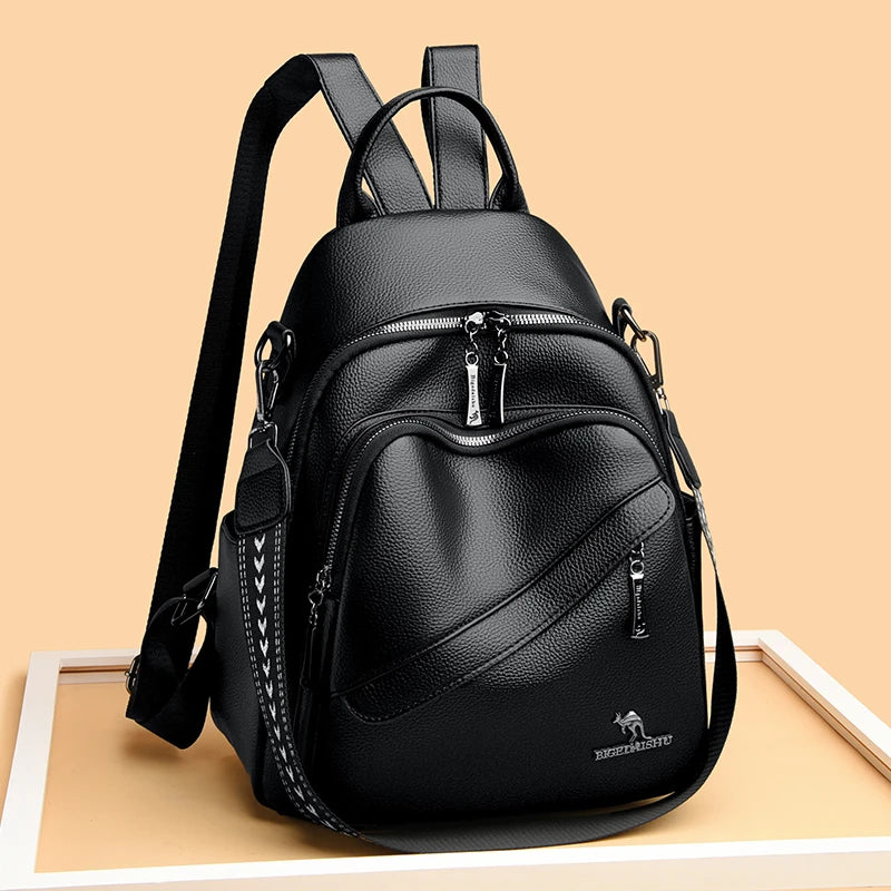 Fashion Backpack Women Shoulder Bag Soft Leather Rucksack