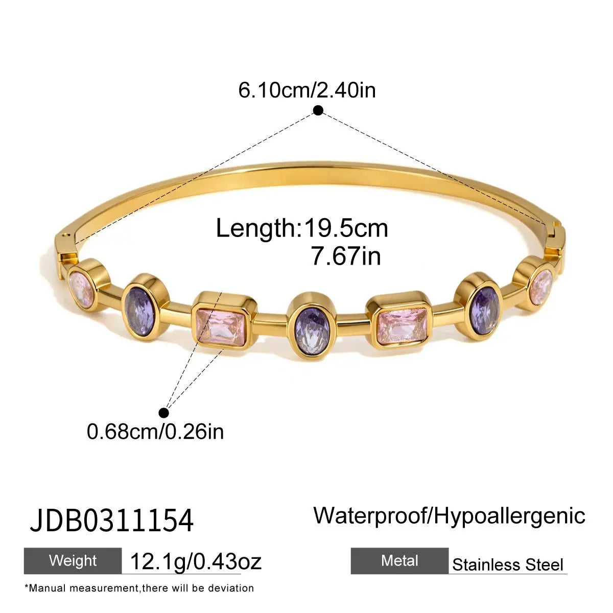 Zircon Inlay Bracelet 18K Gold Plated Stainless Steel Jewelry
