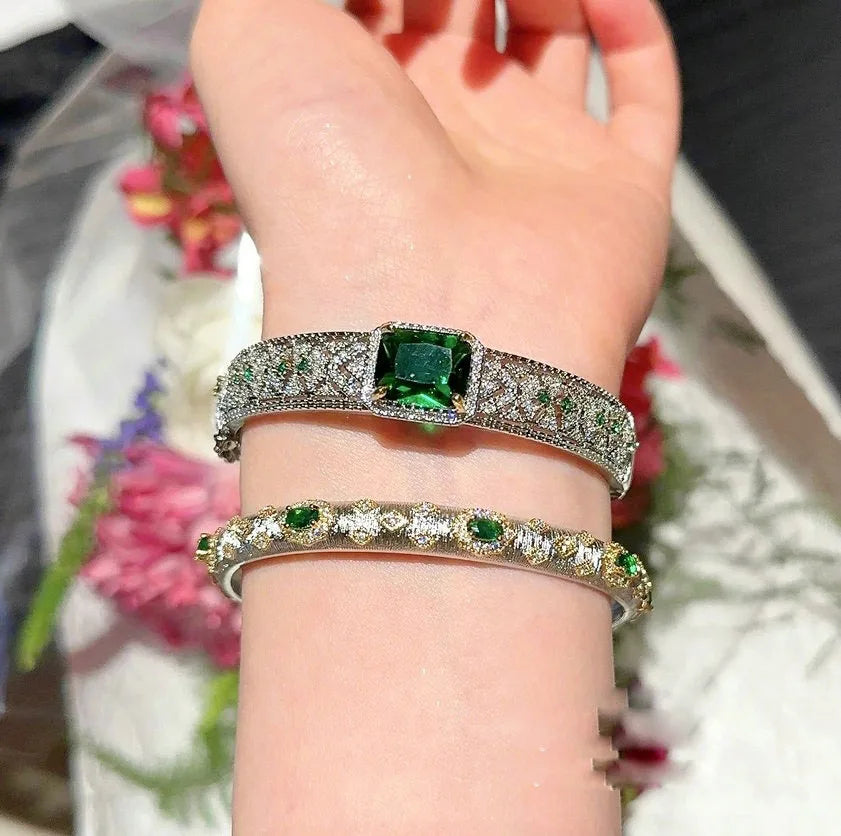Gold plated 18K gold honeycomb green zircon bracelet