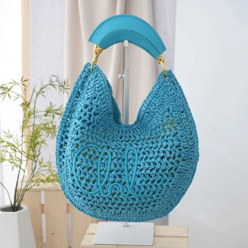 Straw Woven Crescent Hollow Design Large Capacity Bag