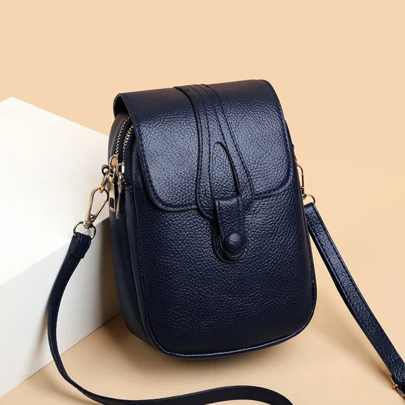Fashionable Versatile One Shoulder Mobile Phone Crossbody Bag Soft Leather Bag