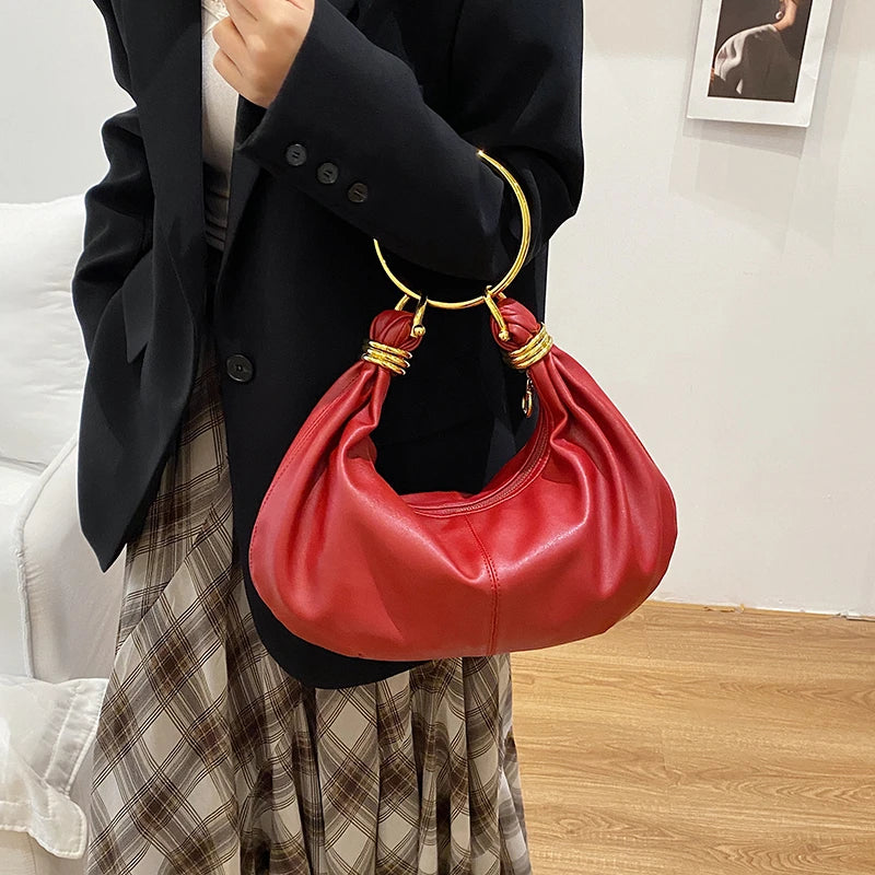 Fashion Hobo Bag Luxury Design Gold Ring Handle Clutch Bag