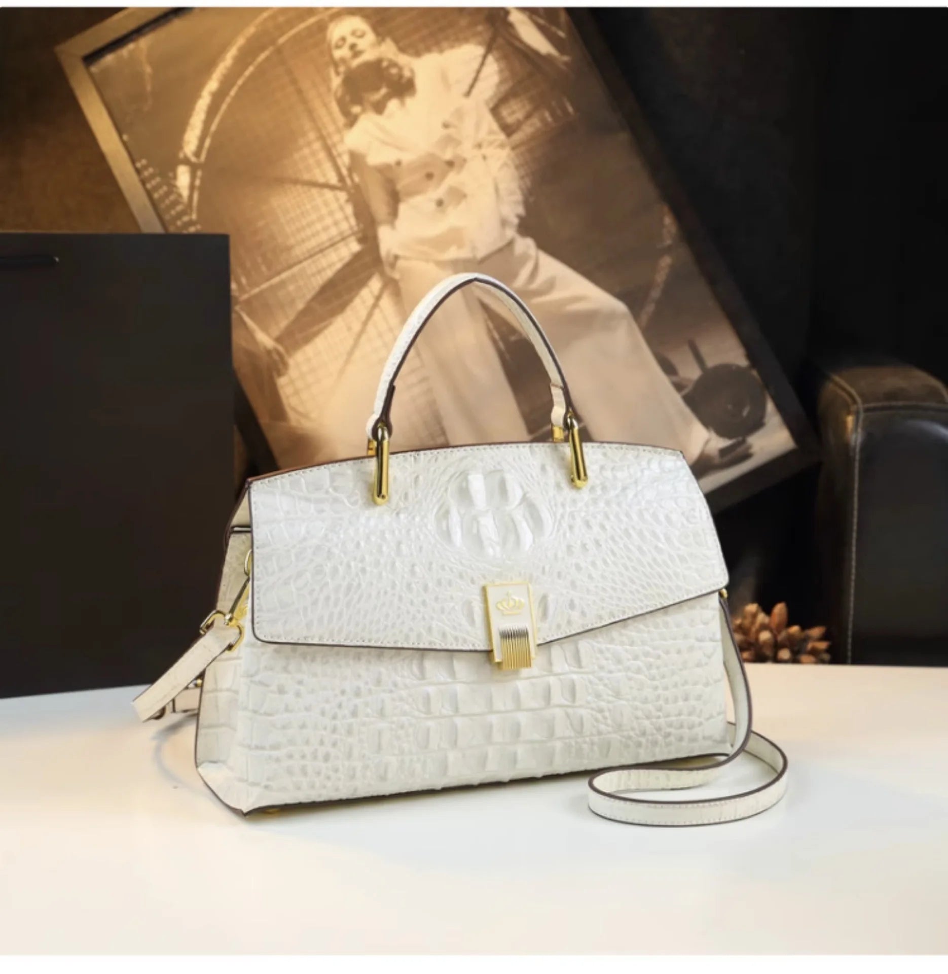 Luxury Design Cowhide High Quality Crocodile Print Handbag