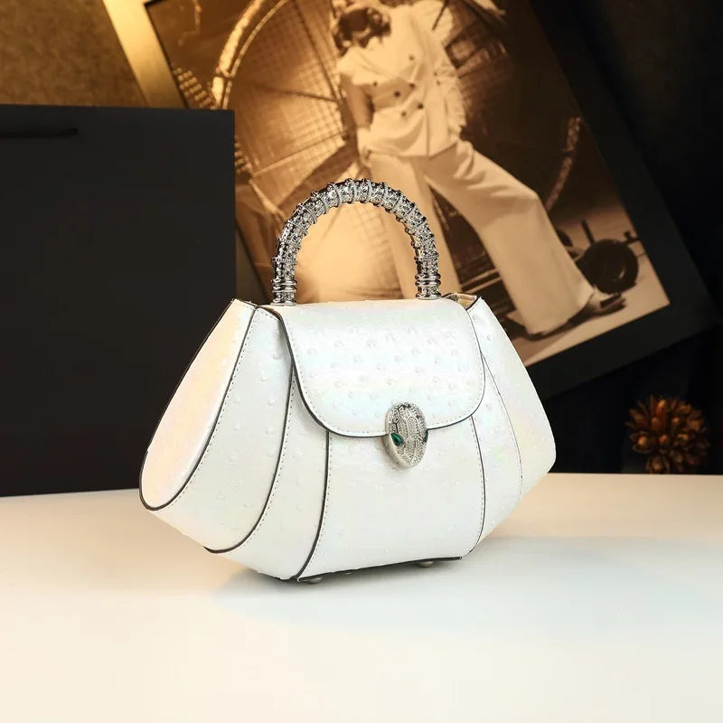 Stylish light luxury colorful unique shape ostrich pattern small square patchwork handbag