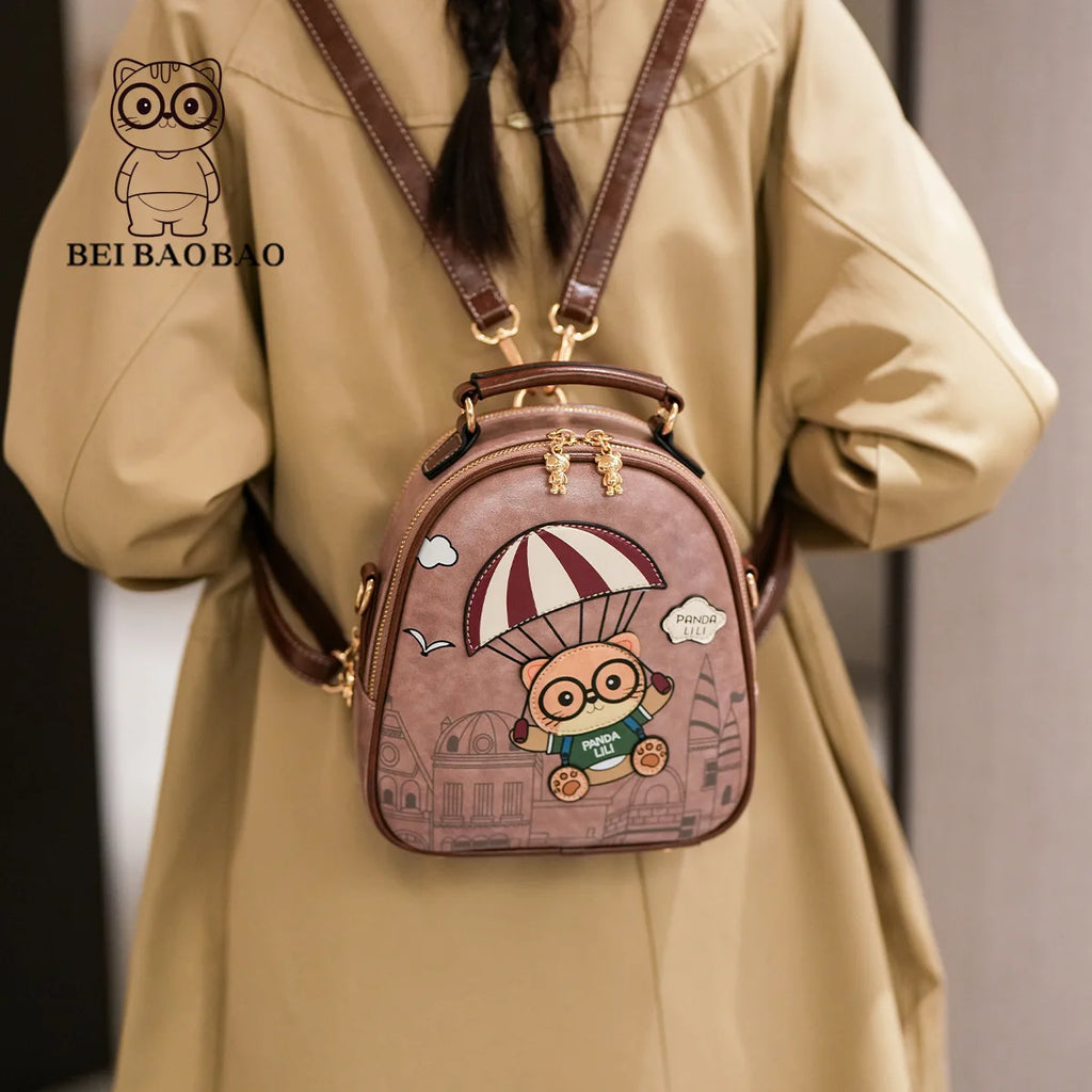 Soft Leather Small Backpack Shoulder Bag Multifunction Travel Bag