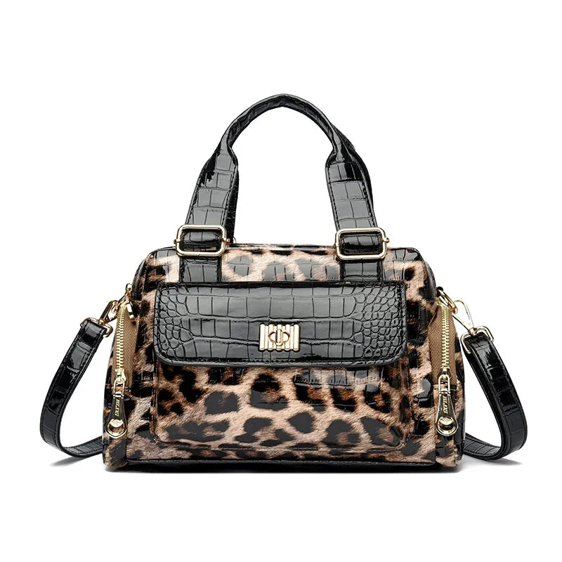 Fashionable Leopard Print Boston Bag Luxury Design Handbag