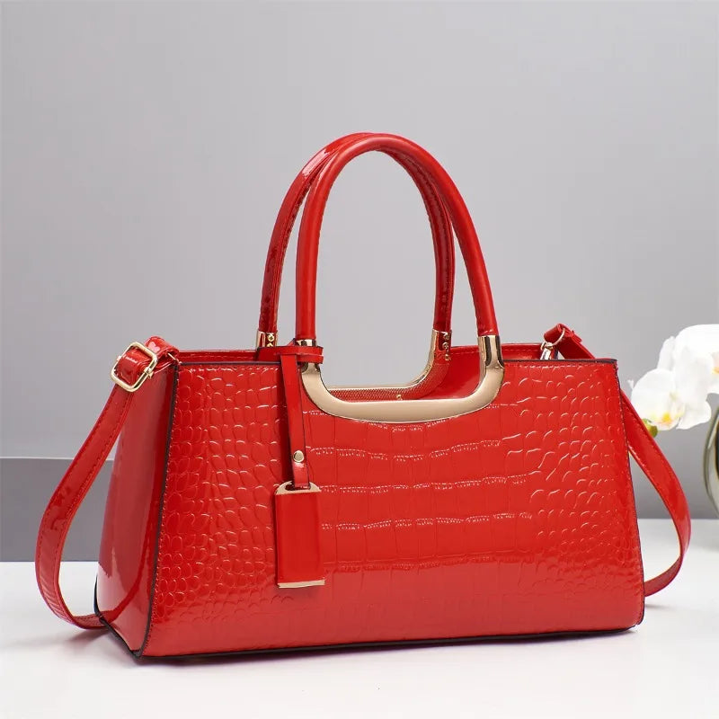 Patent Leather Casual Tote Bag Large Capacity Boston Handbag