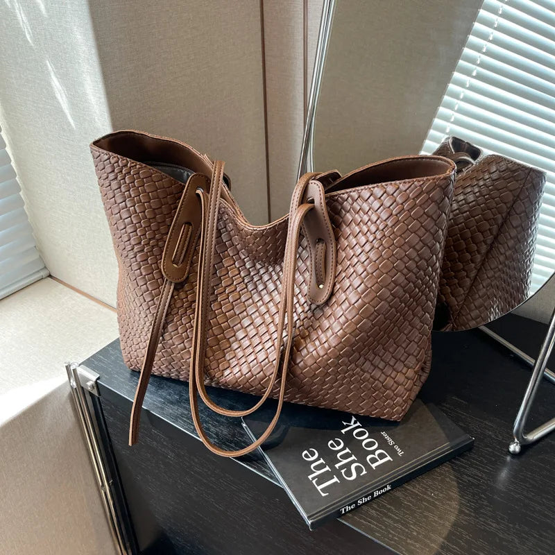 Trendy Vintage Rhombic Woven Shoulder Bags Large Capacity Bag
