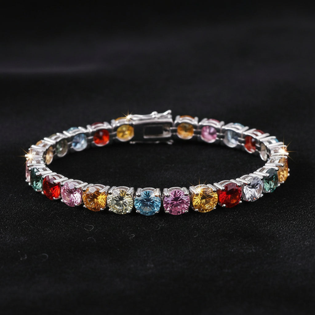 Rainbow Color Moissanite Tennis Bracelet GRA Certified Fine Jewelry