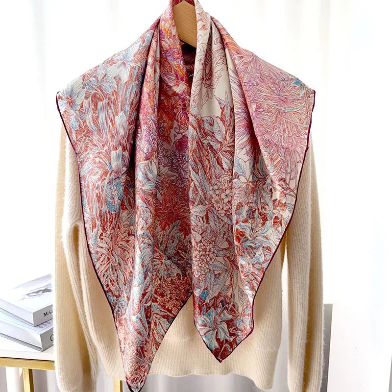 Large Square 100% Silk Scarf Neckerchief 90 Natural Silk Scarves
