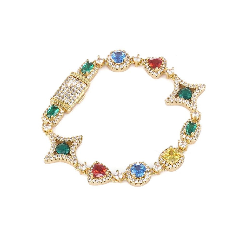 Iced Out Colorful Star Chain With Tennis Bracelet