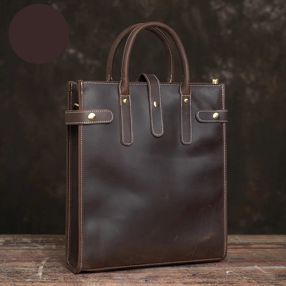 Vintage Men's Briefcase Genuine Leather Casual Handbag