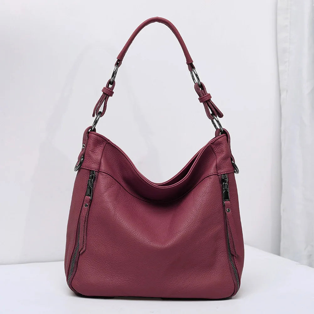High Quality Women's Real Cow Leather Luxury Handbag Large Capacity Shoulder Bag