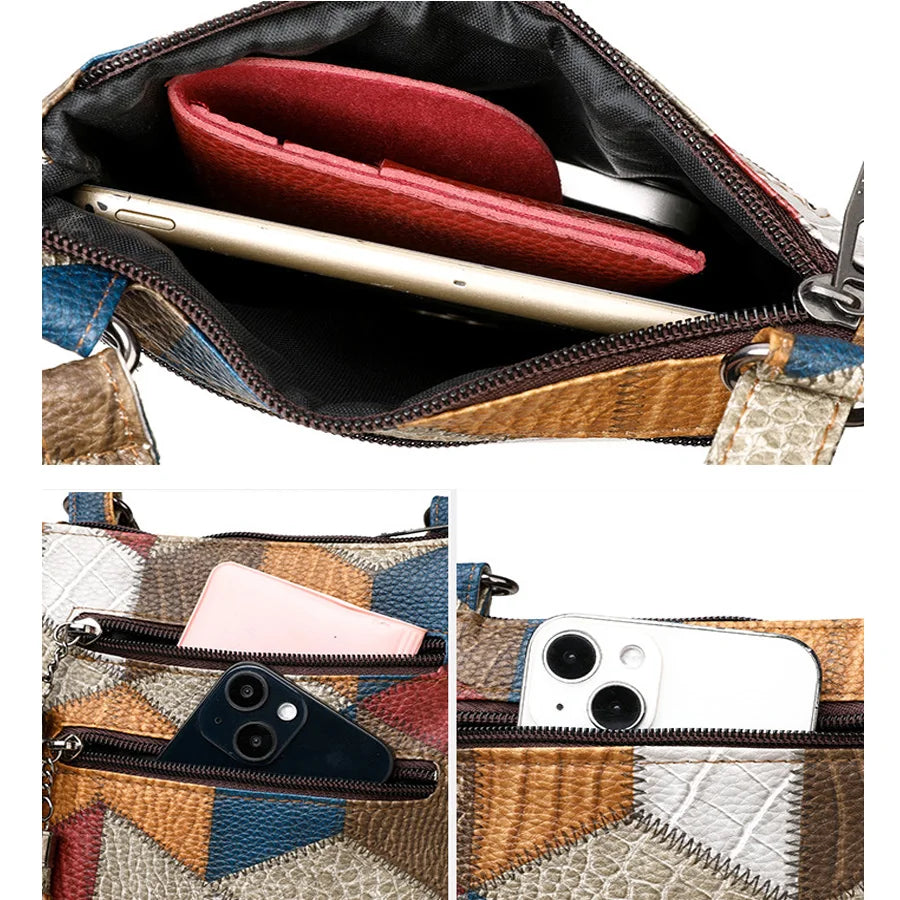Vintage Double Tassels Women's Crossbody Bags Soft PU Leather Small Handbag