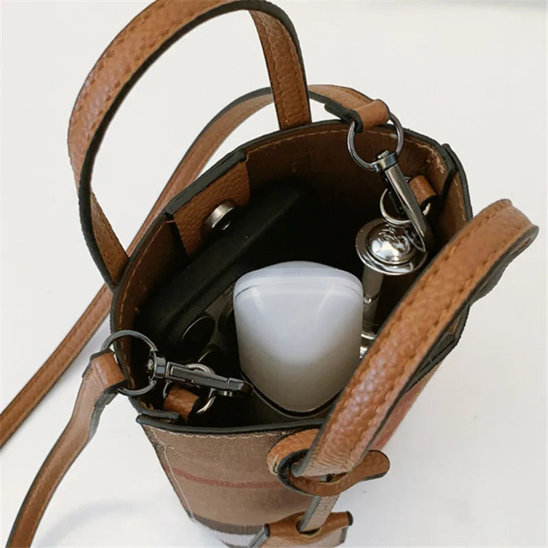 Retro Crossbody Bags Stylish Plaid Phone Purse Keys Bag Detachable Shoulder Strap