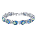 CWWZircons Brand Beautiful Round Oval Mystical Blue Rainbow Color Big Crystal Stone Bracelet Best Jewelry Gift for Women CB030