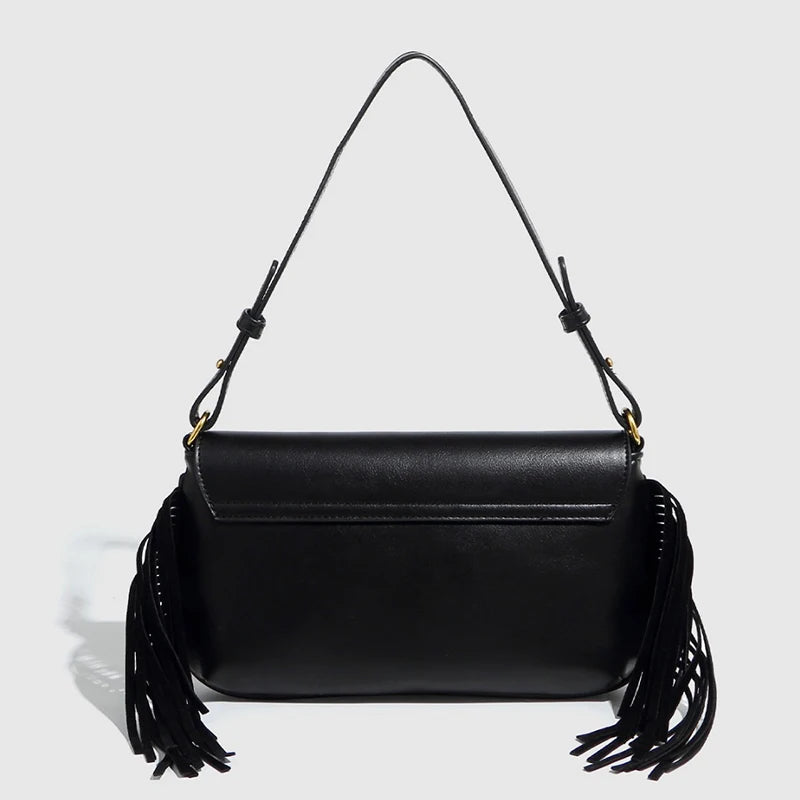 Fashion Women's Bag Studded Vintage with Tassel Shoulder Bag