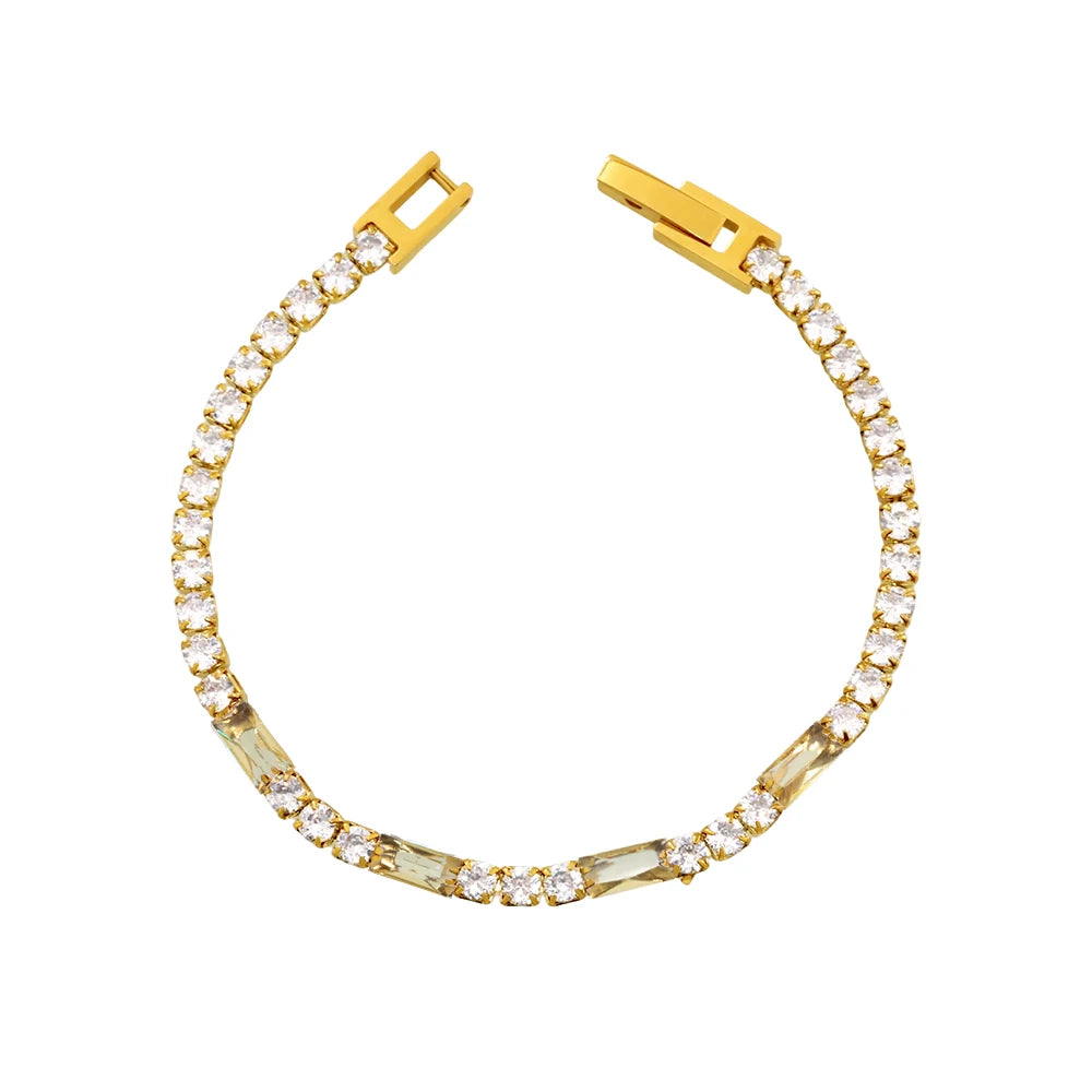 Cubic Zirconia Bracelet Stainless Steel 18k Gold Plated Bangle