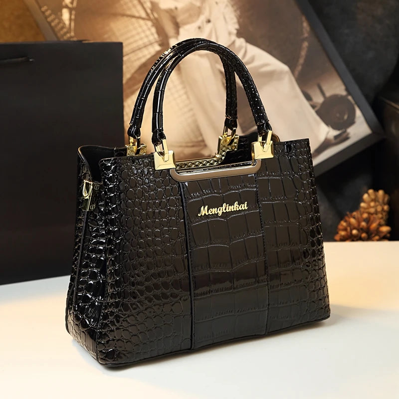 Genuine Leather Women Handbag Crocodile Pattern Tote Bag