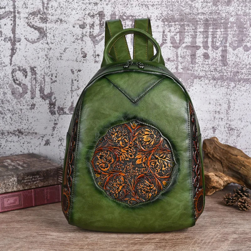 Vintage Tang Grass Embossed Leisure Travel Luxury Backpack