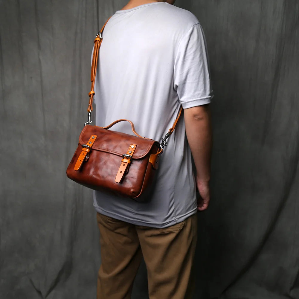 Men's Vintage Genuine Leather Shoulder Bag Top Layer Cowhide Crossbody Bag