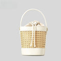 Fashionable Rattan Small Crossbody Handbag Leather Trim