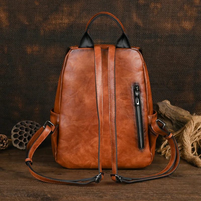 Vintage Handmade Leather Backpack Embossed Large Capacity Bag