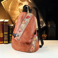 Retro Genuine Leather Women Backpack Embroidered Design Ladies Bag Travel Backpacks