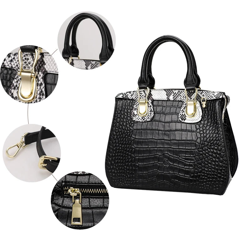 Genuine leather crocodile pattern women's handbag large capacity
