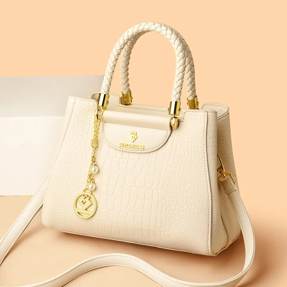 Woven Handle Elegant High Quality Leather Top-Handle Bag
