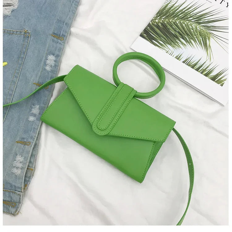PU Leather Solid Color Clutch Ladies Diagonal Bag Hand Bag Women's Fashion