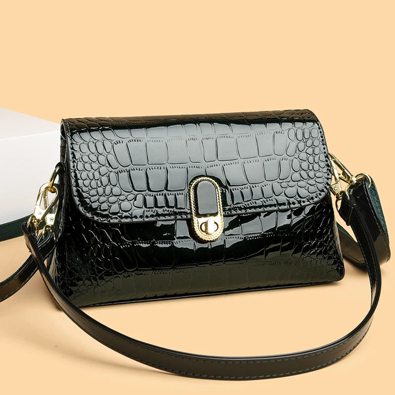 Luxury Patent Leather Handbag Designed With Crocodile Pattern