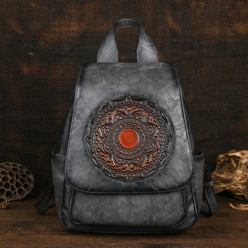 Vintage Tang Grass Embossed Leisure Travel Luxury Backpack