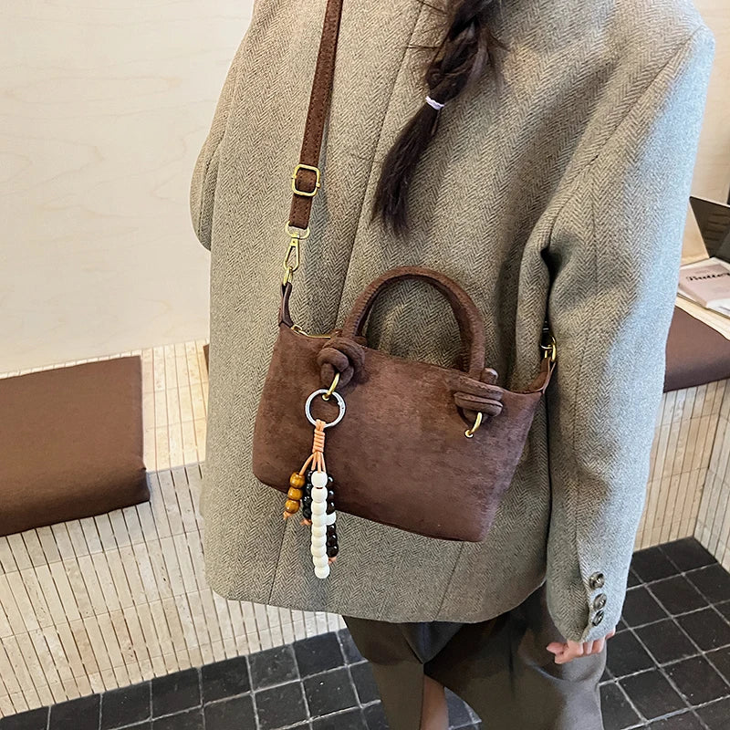 Women Small Suede Crossbody Retro Short Handle Bag