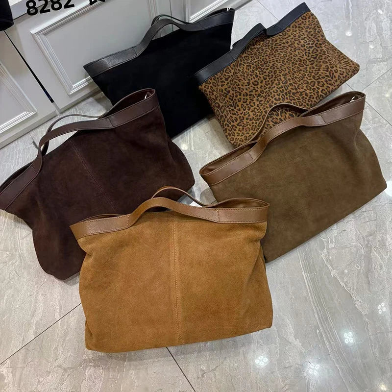 Women's Suede Handbags Leopard Leather Tote Bags