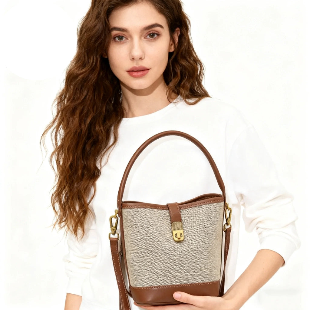 Women's Handbag PVC Leather Lady Bucket Bag Fashion Shoulder Bag Light Luxury