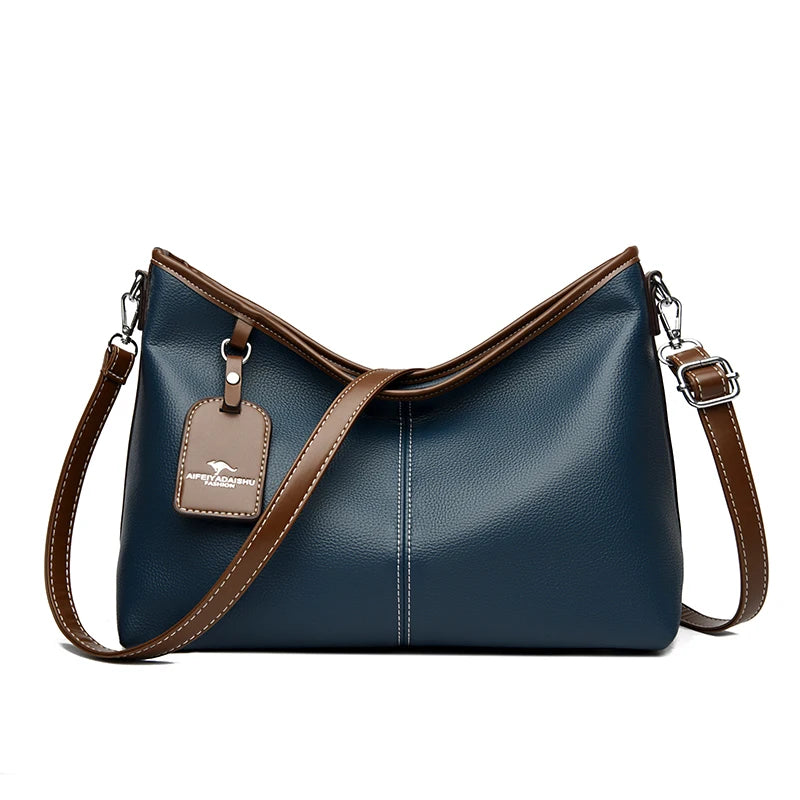 High Quality Soft Pu Leather Shoulder Handbags Color Contrast Crossbody Bag