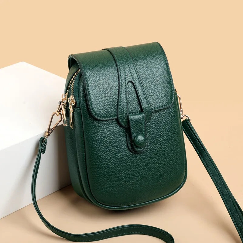 Fashionable Versatile One Shoulder Mobile Phone Crossbody Bag Soft Leather Bag