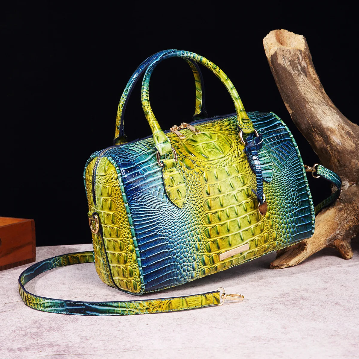 Top-Handle Crocodile Bag Crossbody Leather Tote Large Capacity
