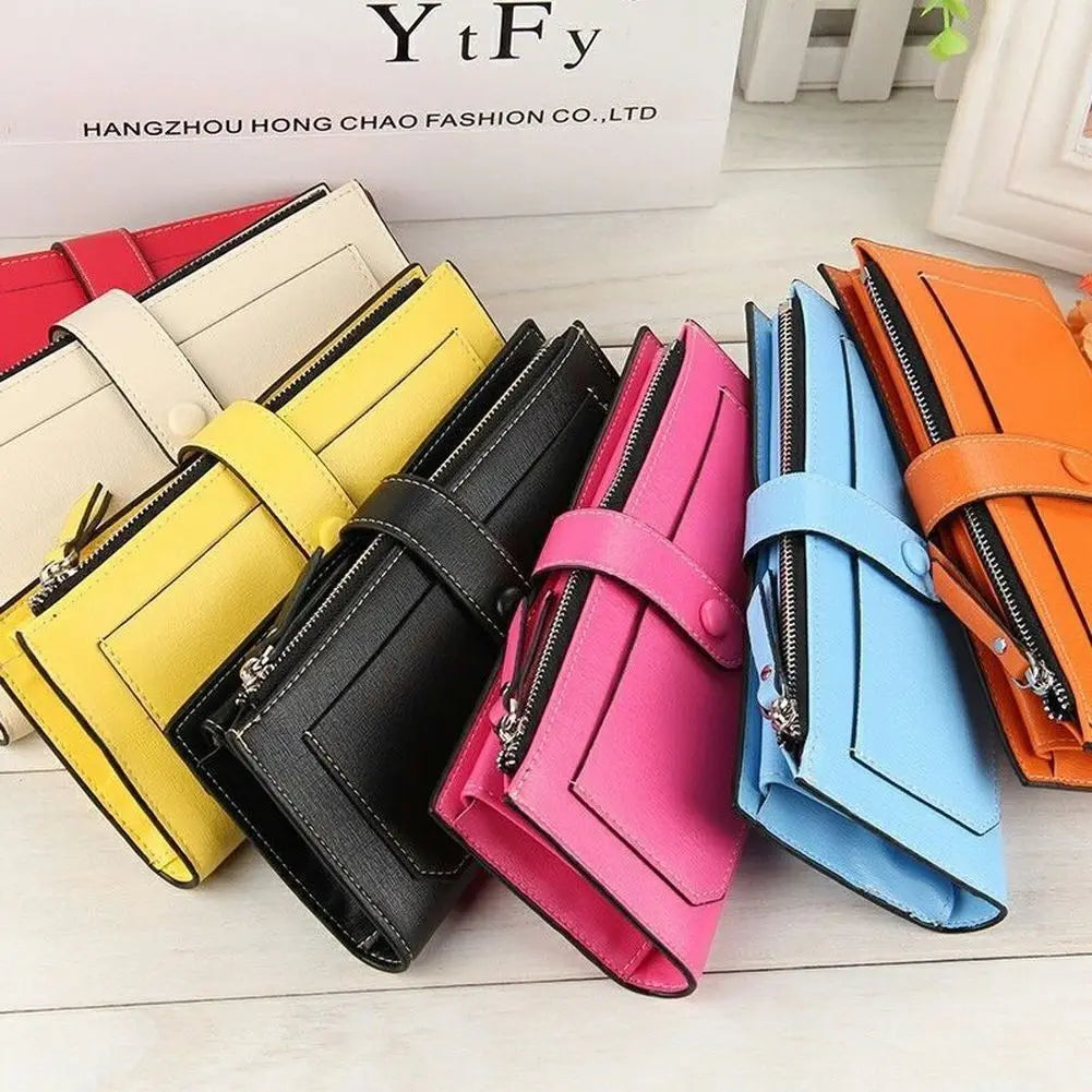 Women PU Leather Wallet Bifold Clutch Large Capacity Card Organizer Buckle Long Purse